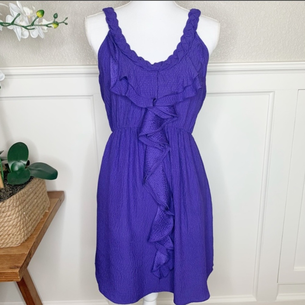 Rebecca Taylor Purple Silk Ruffled Mini Dress 4